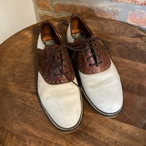 VINTAGE Men's Johnston & Murphy Off White/Brown Oxford‎ Lace Up Shoes Size 9.5